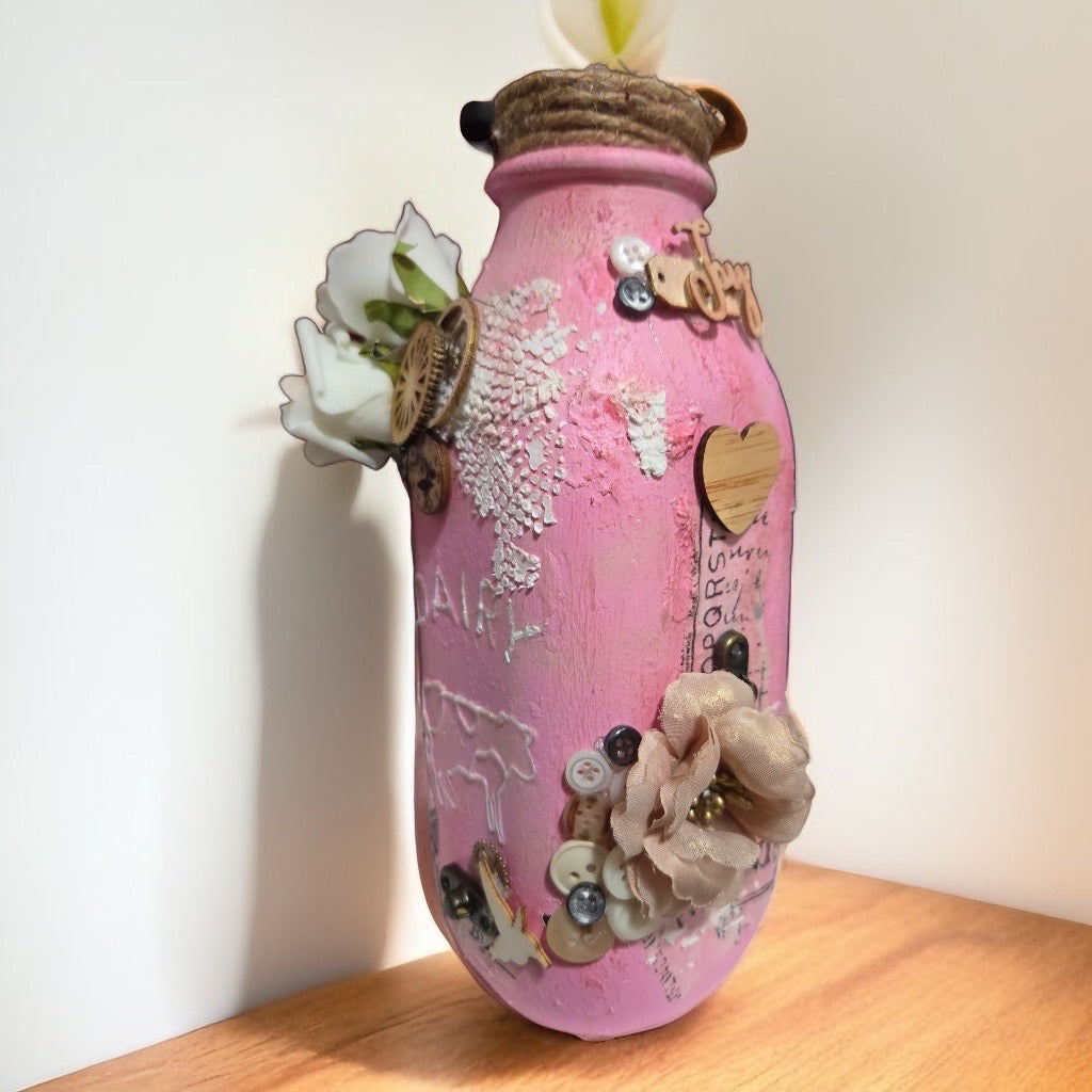 Bouteille Décorative Shabby Chic – Pot à Lait Altéré