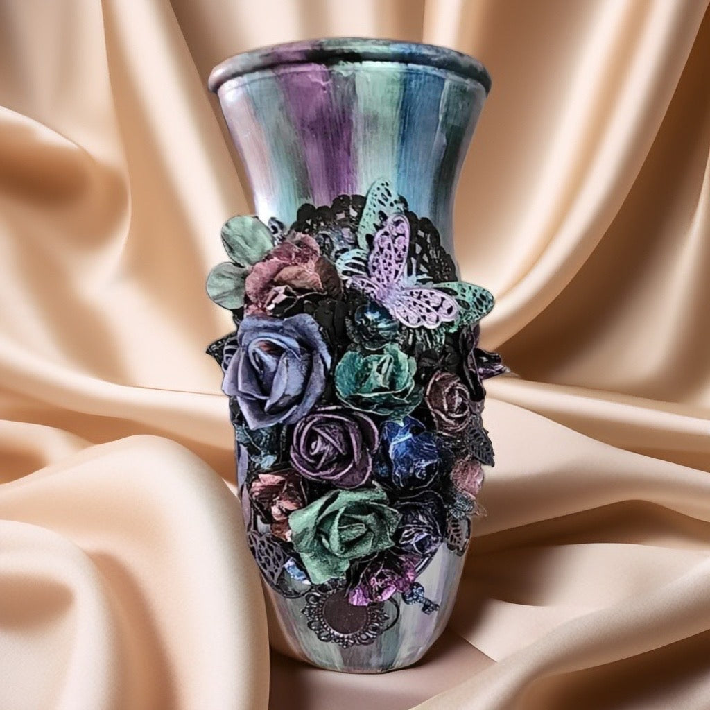 Vase Art Altéré Voyage Fleuri– Création Romance multicolore