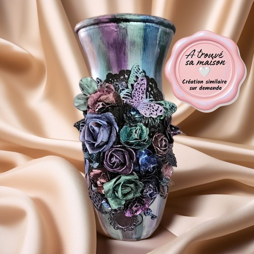 Vase Art Altéré Voyage Fleuri– Création Romance multicolore