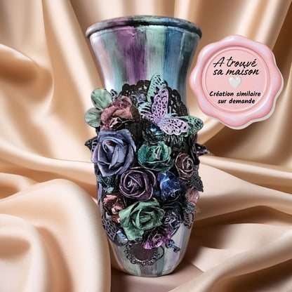 Vase Art Altéré Voyage Fleuri– Création Romance multicolore