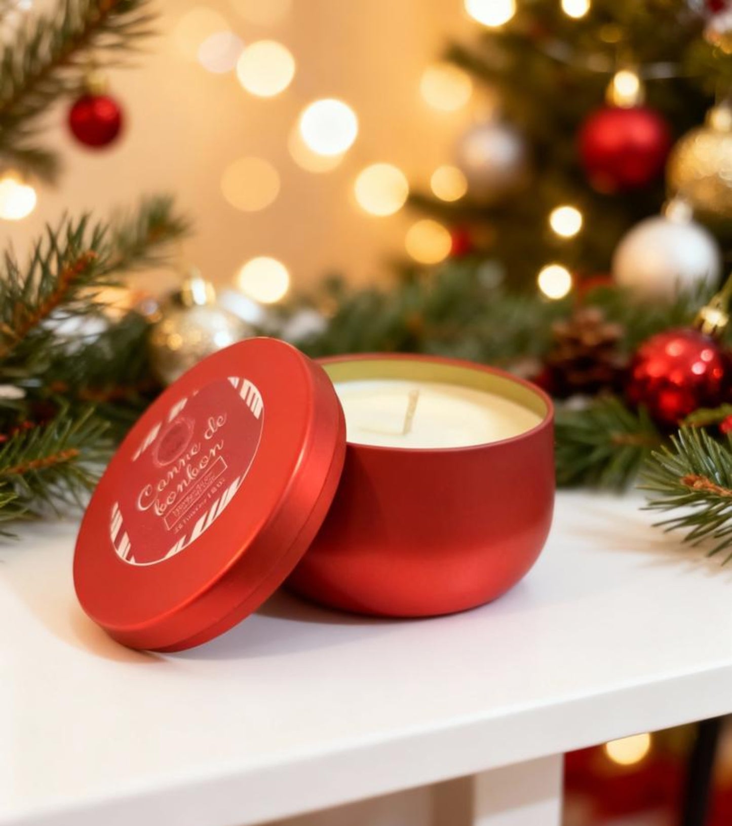 Chandelle Canne de Bonbon – Menthe Poivrée Rafraîchissante