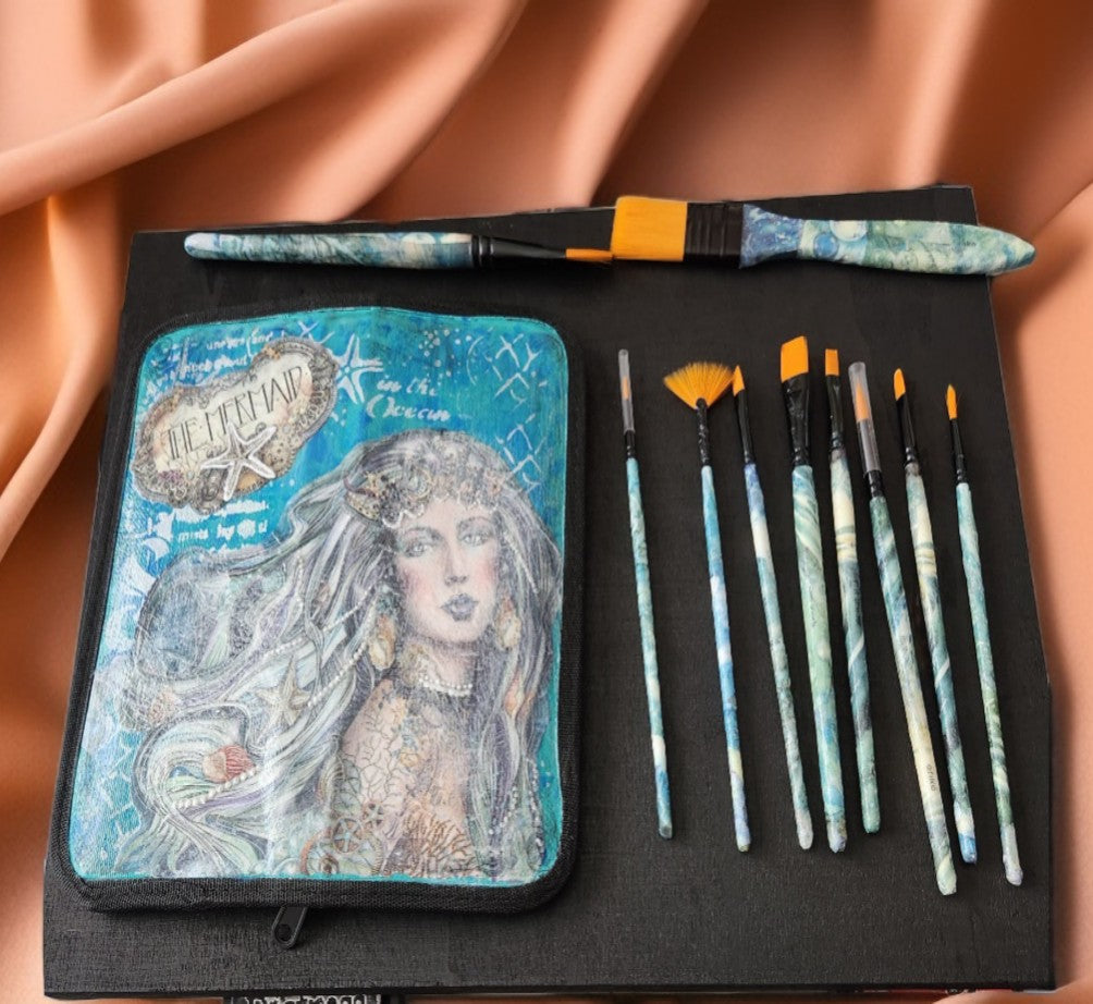 Trousse à Pinceaux Sirène – Pochette Mixed Media Originale