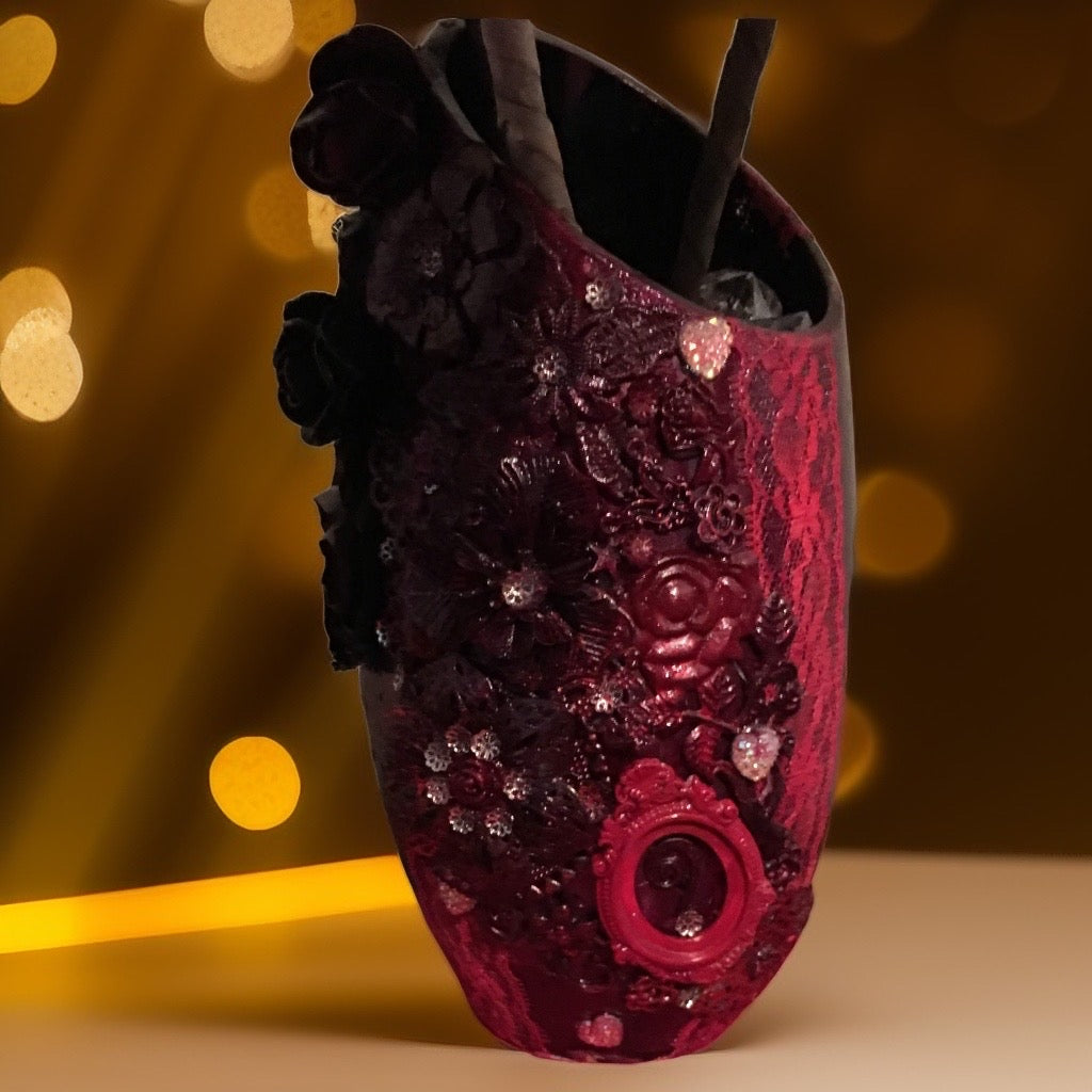 Vase Artistique Éclats Écarlates– Création Unique Vase Altéré